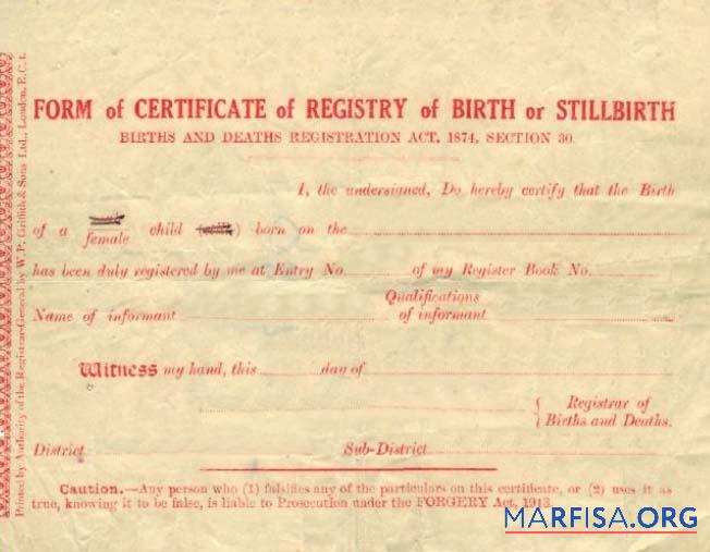 Printable Registrate of Births and Deaths certificate of birth or stillbirth template